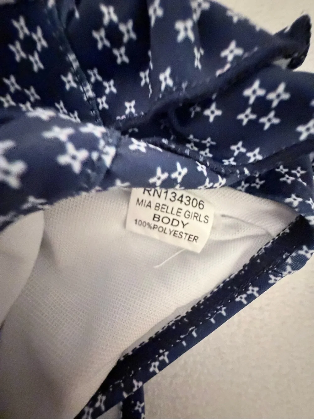 Mia Belle Blue & White Geometeic Swimsuit